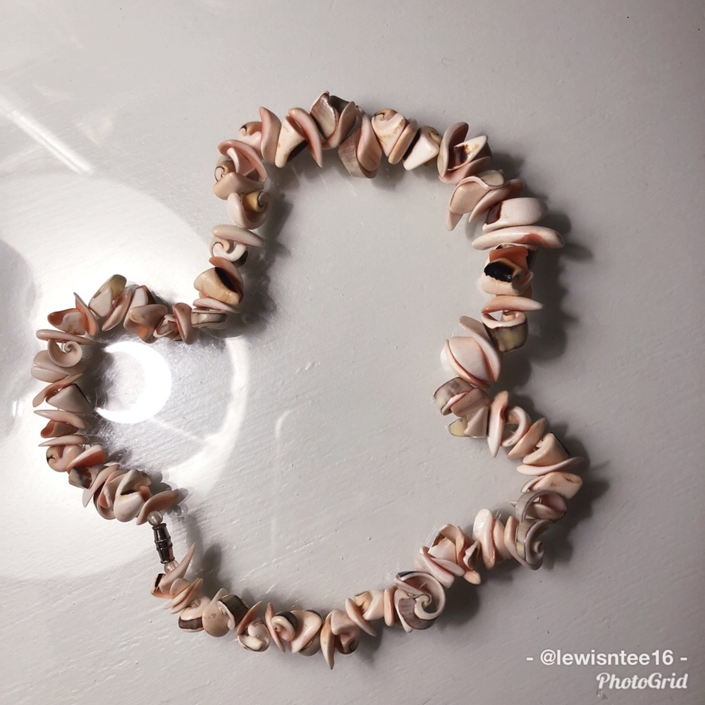 16"  Coral, White, & Green Shell Necklace